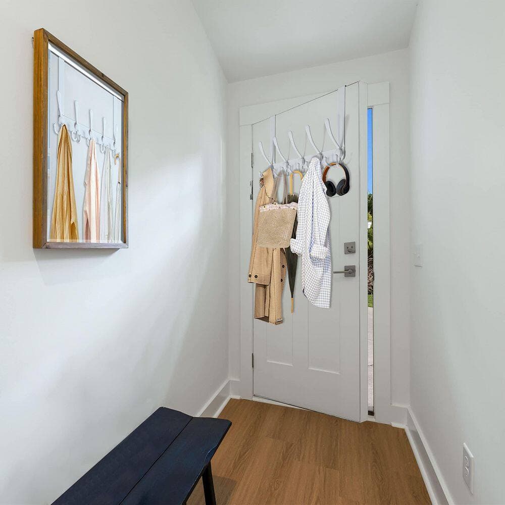 NVNOO 16.75 in. Over The Door Hooks Rack with 5-Tri Hooks for Hanging for Bathroom Hanging, White (2-Pack) (3)