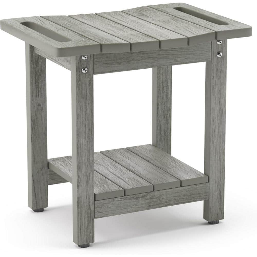 Adrinfly 18.6 in. W, Waterproof Polystyrene Non-Slip Shower Chair Stool with Shelf and Handles in Light Gray
