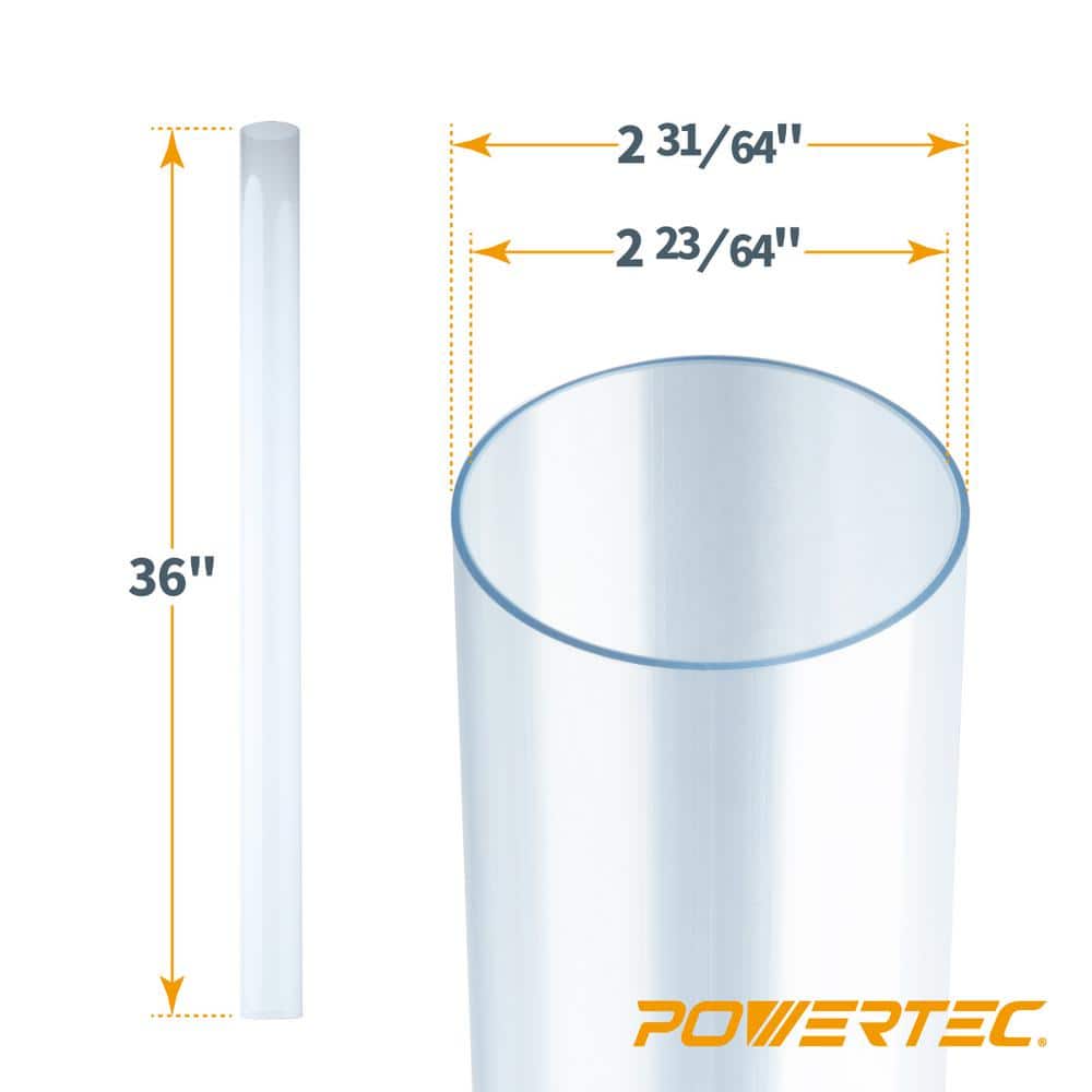 ‎POWERTEC 2-1/2 in. x 36 in. Long Clear PVC Pipe Rigid Plastic Tubing and 5 Hangers for Dust Collection Pipe and Hose (3)