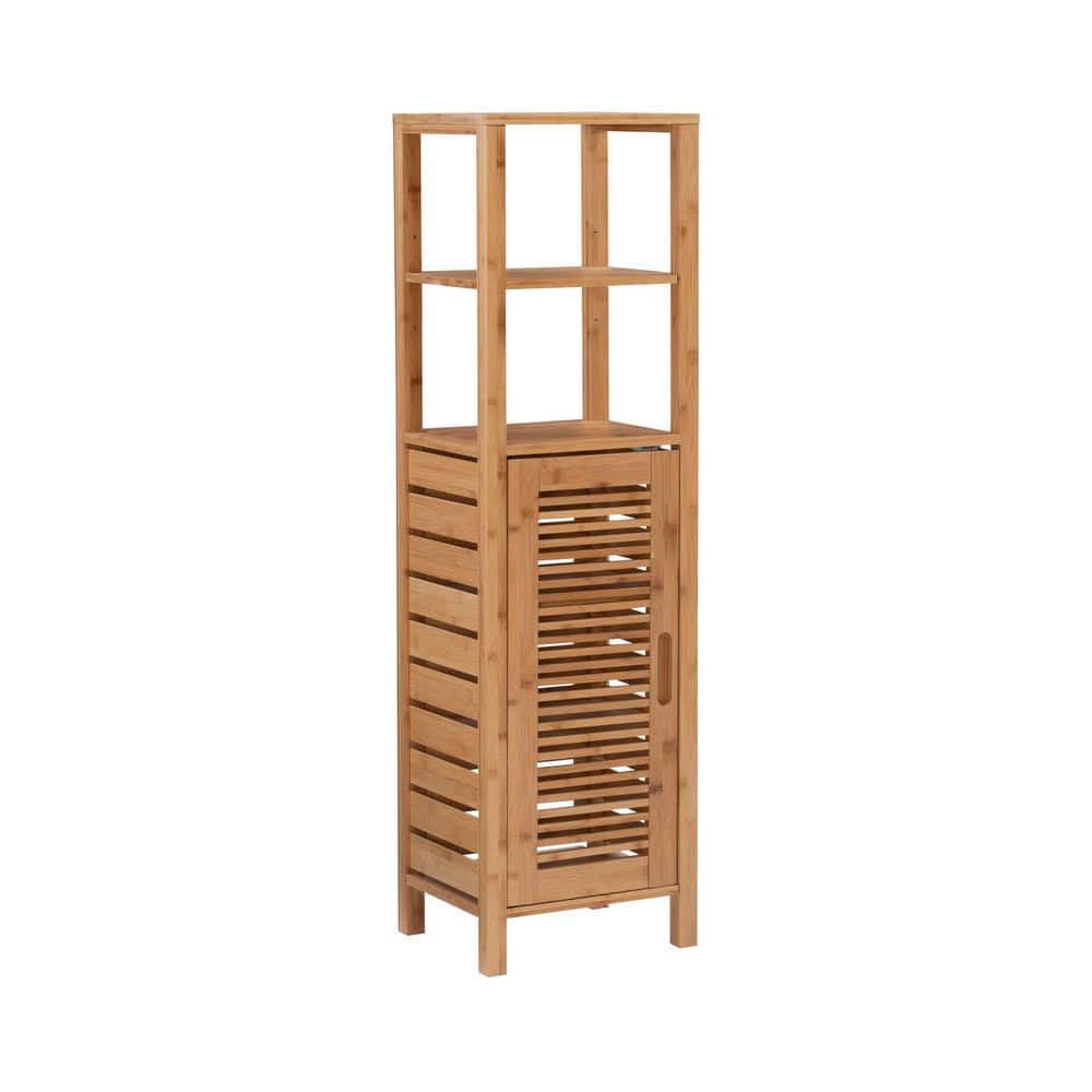 Linon Home Decor Broadmore 13 in. W x 11 in. D x 46.5 in. H Natural Brown Bamboo Freestanding Linen Cabinet with Storage & Shelves