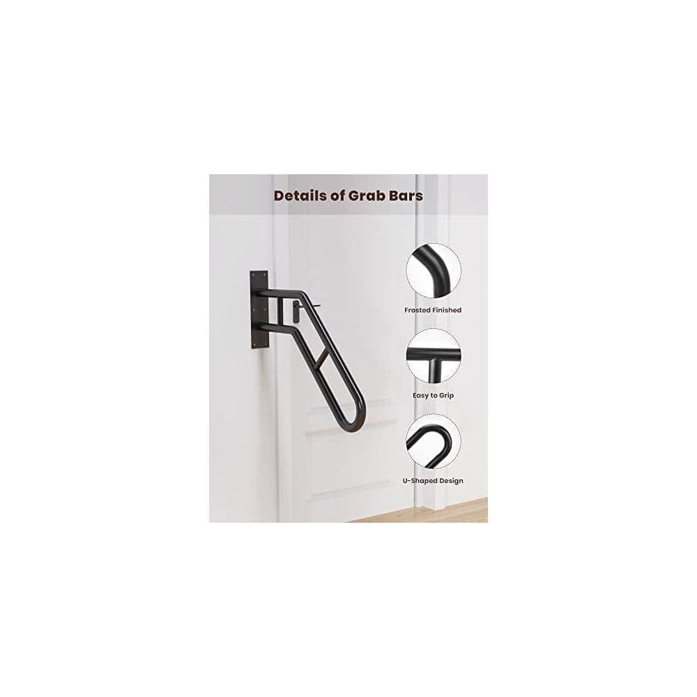 NVNOO 25.8 in. Outdoor Grab Bar Frossvt Wall Mount Handrail for Garage Porch Garden 1 to 3 Steps Stairs, Black (2-Pack) (2)