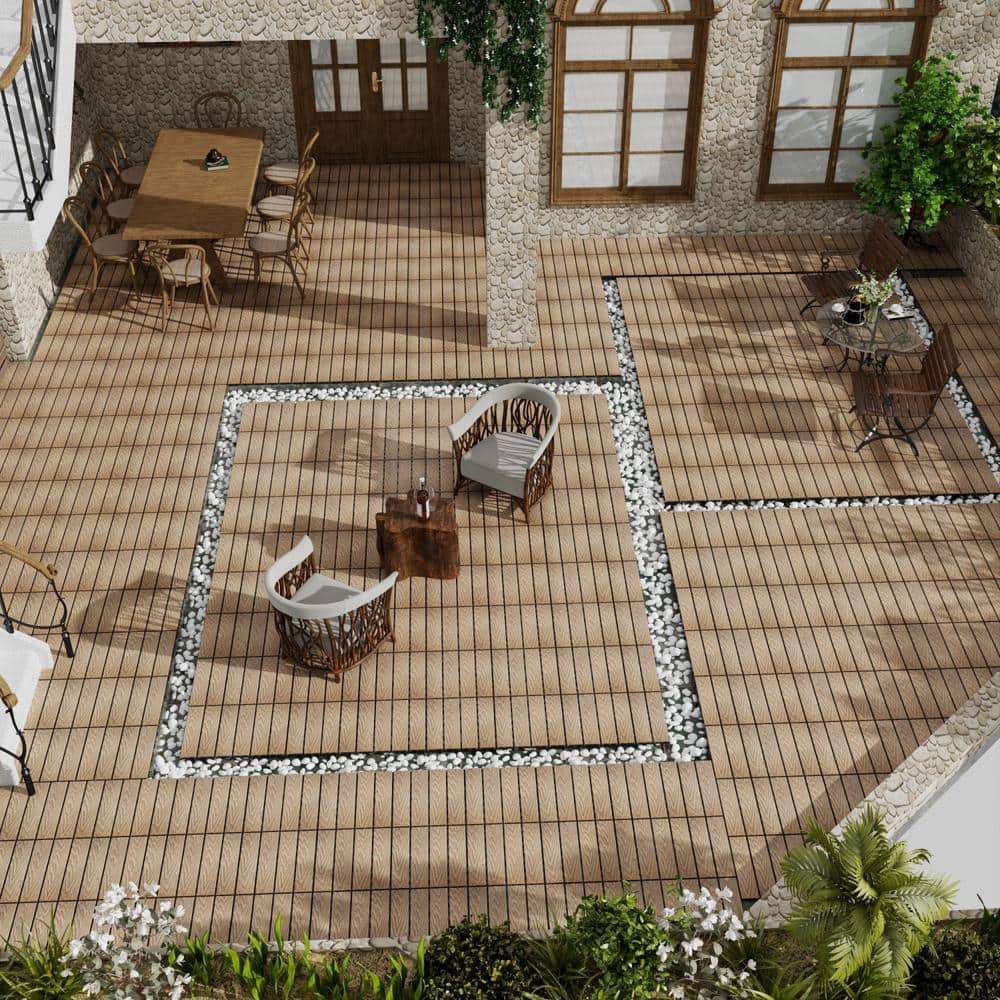Tidoin Outdoor 1 ft. x 1 ft. Composite Deck Tile in Teak (22 Per Box) (3)