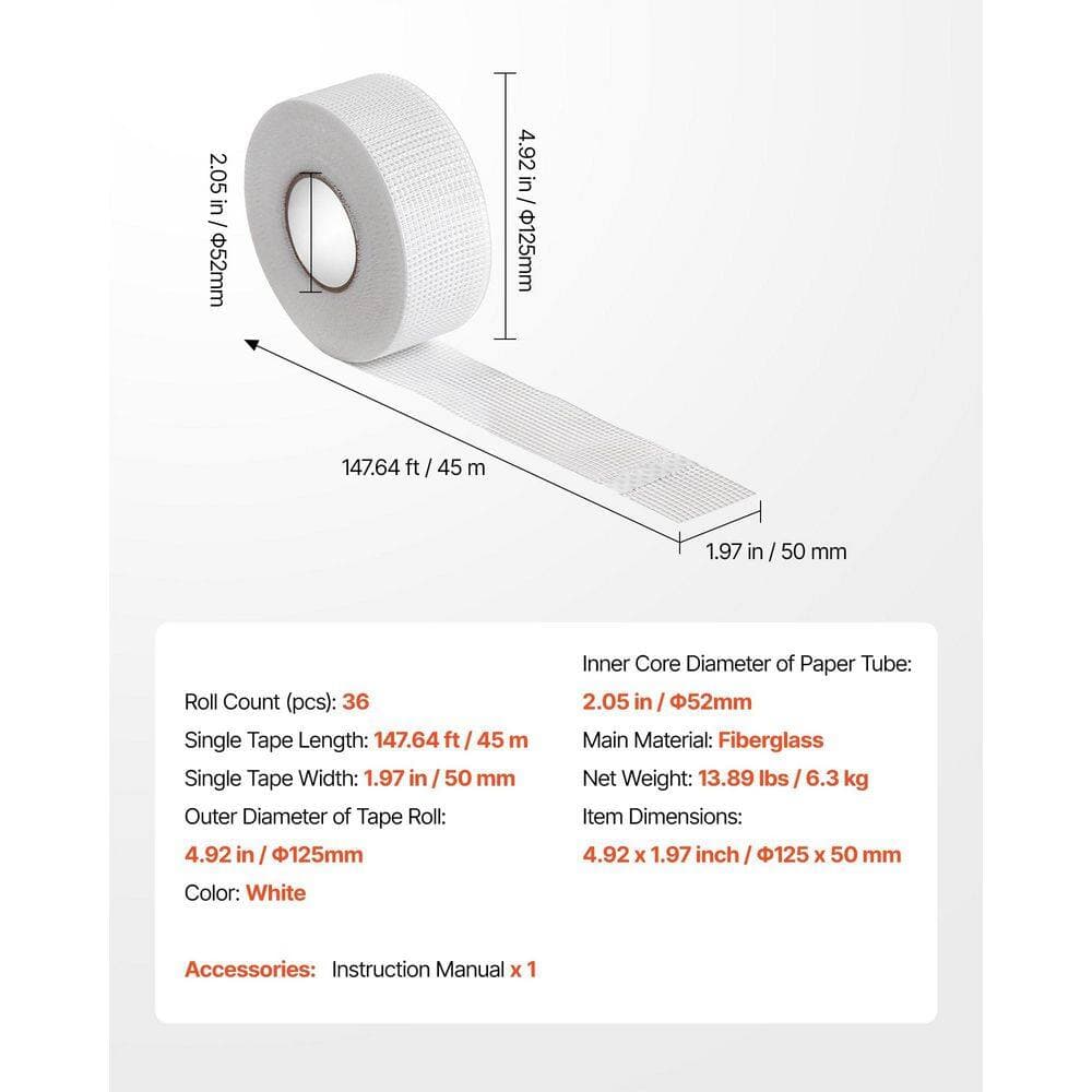 xinyoec 36-Roll 1.97 in. x 147.64 ft. Self-Adhesive Fiberglass Drywall Joint Tape, Drywall Mesh Tape for Sheetrock, Ceiling (2)