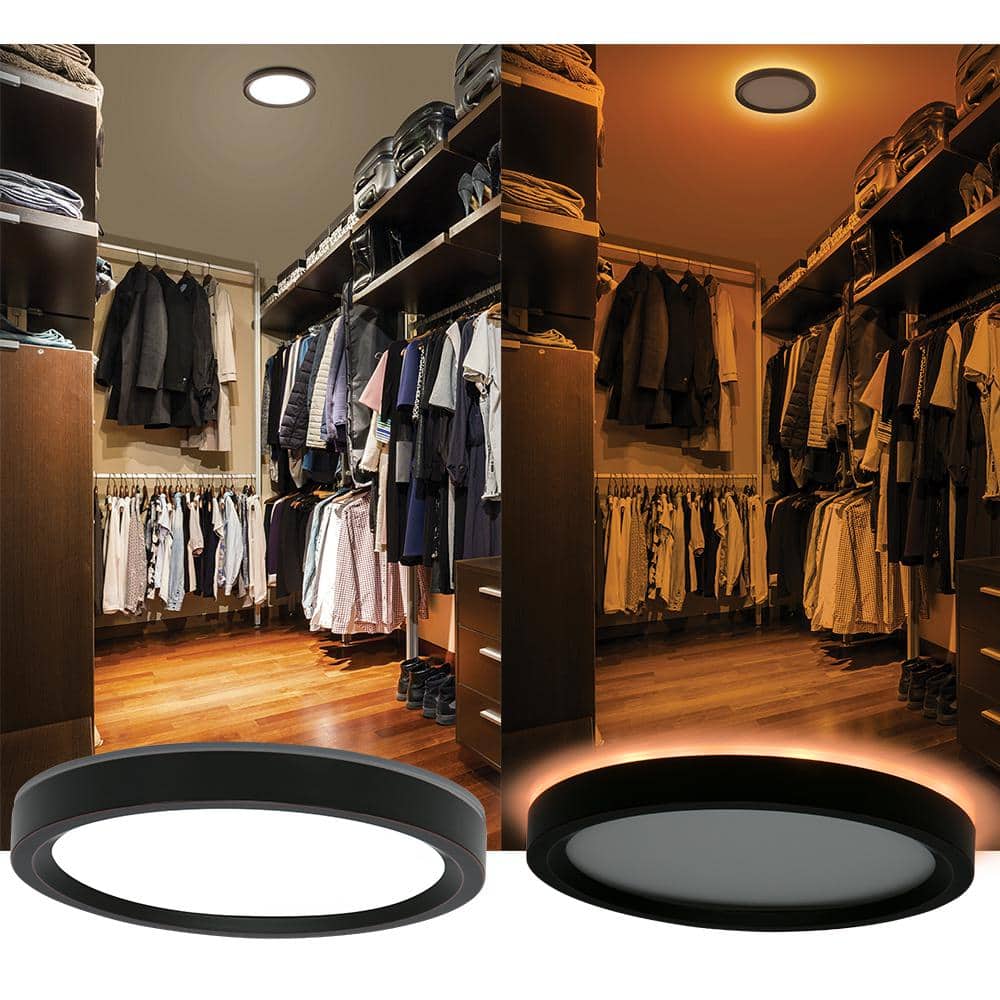 Commercial Electric 7.5 in. Round White Oil Rubbed Bronze Trims LED Flush Mount Ceiling Light Adjustable 3000K 4000K 5000K with Night Light (3)