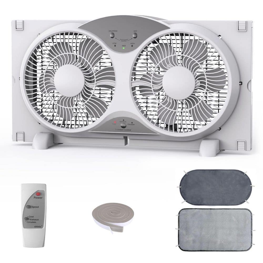Wudkey 1-Piece Bathroom Accessory Set in White, 9 in. Twin Window Fan, Quiet, Reversible Airflow, 3 Speeds, Adjustable Width (1)