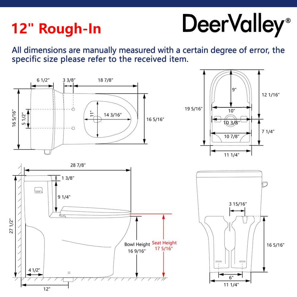 DeerValley Concord 12 in. Rough in Size 1-Piece 1.28 GPF Single Flush Elongated Toilet in White Seat Included (3)