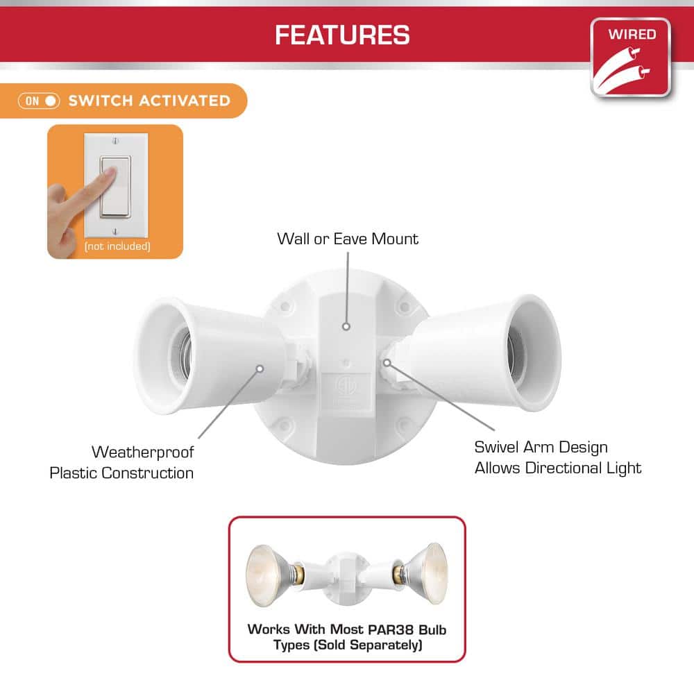 Defiant PAR White Switch Activated Wired Outdoor 2-Head Security Flood Light (4)