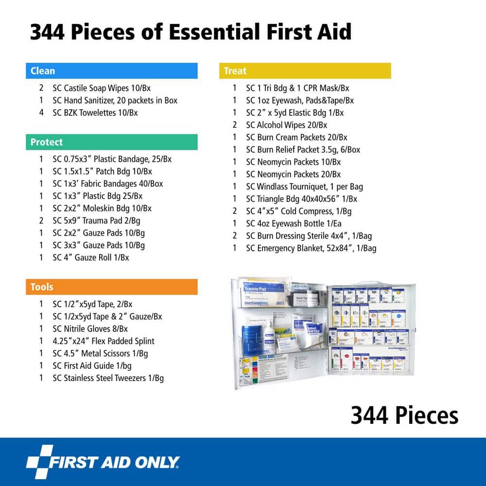 First Aid Only Smart Compliance 100-Person Large Metal First Aid Kit, ANSI 2021 B, 344-Piece (2)