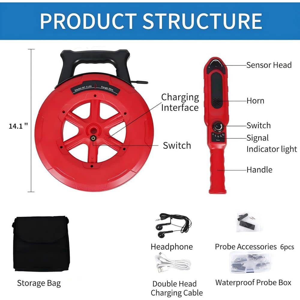 Helhom Pipe Blockage Detector Locators, Water Pipe Wall Scanner, Metal PVC Water Pipes Clogging Tool (3)