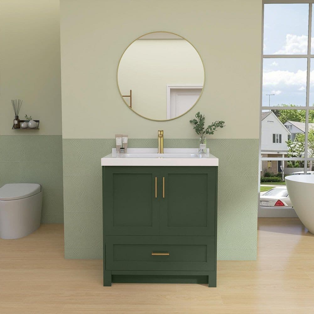 Getpro 30 in. W x 22 in. D Solid Surface White Rectangular Bath Vanity Top with Single Basin and 1 Pre-Drilled Faucet Hole (1)