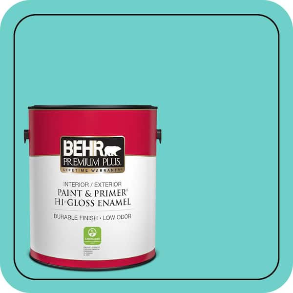 BEHR PREMIUM PLUS 1 gal. #P450-4 Hidden Sea Glass Hi-Gloss Enamel Interior/Exterior Paint & Primer (2)