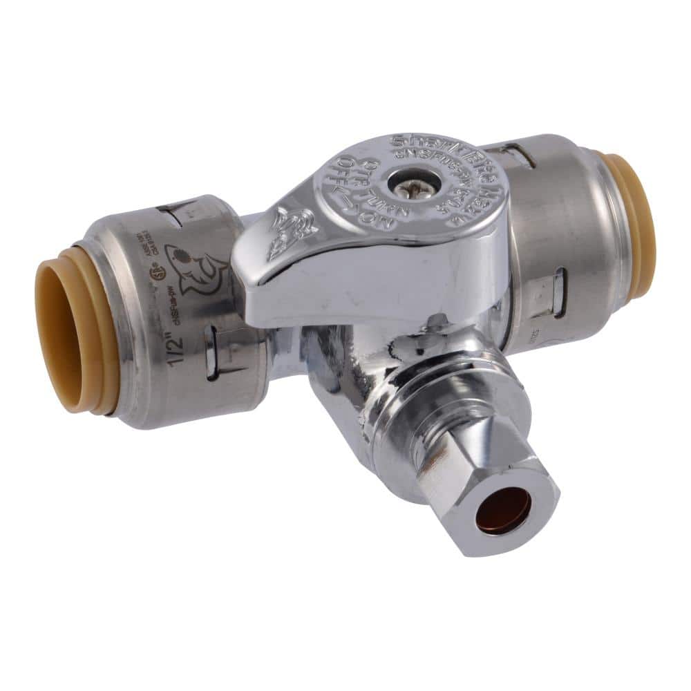 SharkBite Max 1/2 in. Push-to-Connect x 1/2 in. Push-to-Connect x 1/4 in. Compression Chrome-Plated Brass Service Stop Tee