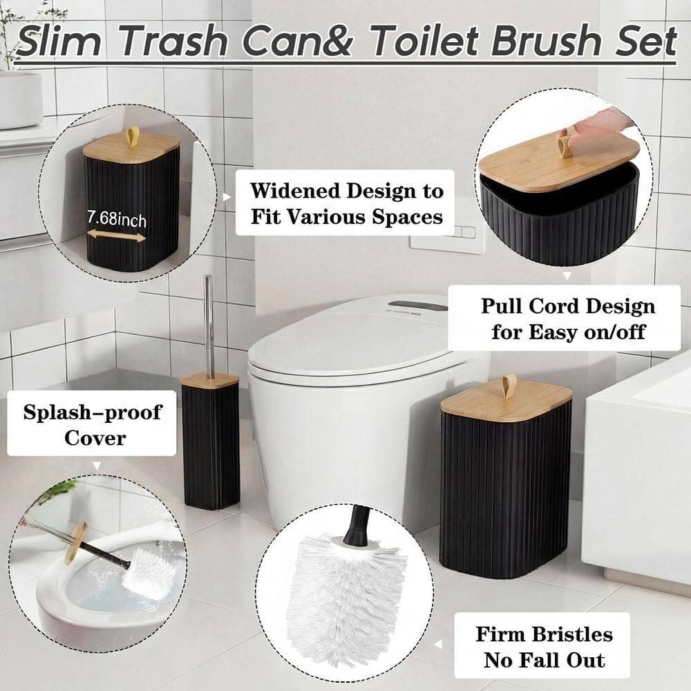 Numhew 25-Piece Bathroom Accessory Set with Shower Curtain Non-Slip Rugs Trash Can Toilet Brush Holder Soap Dispenser in Black (3)