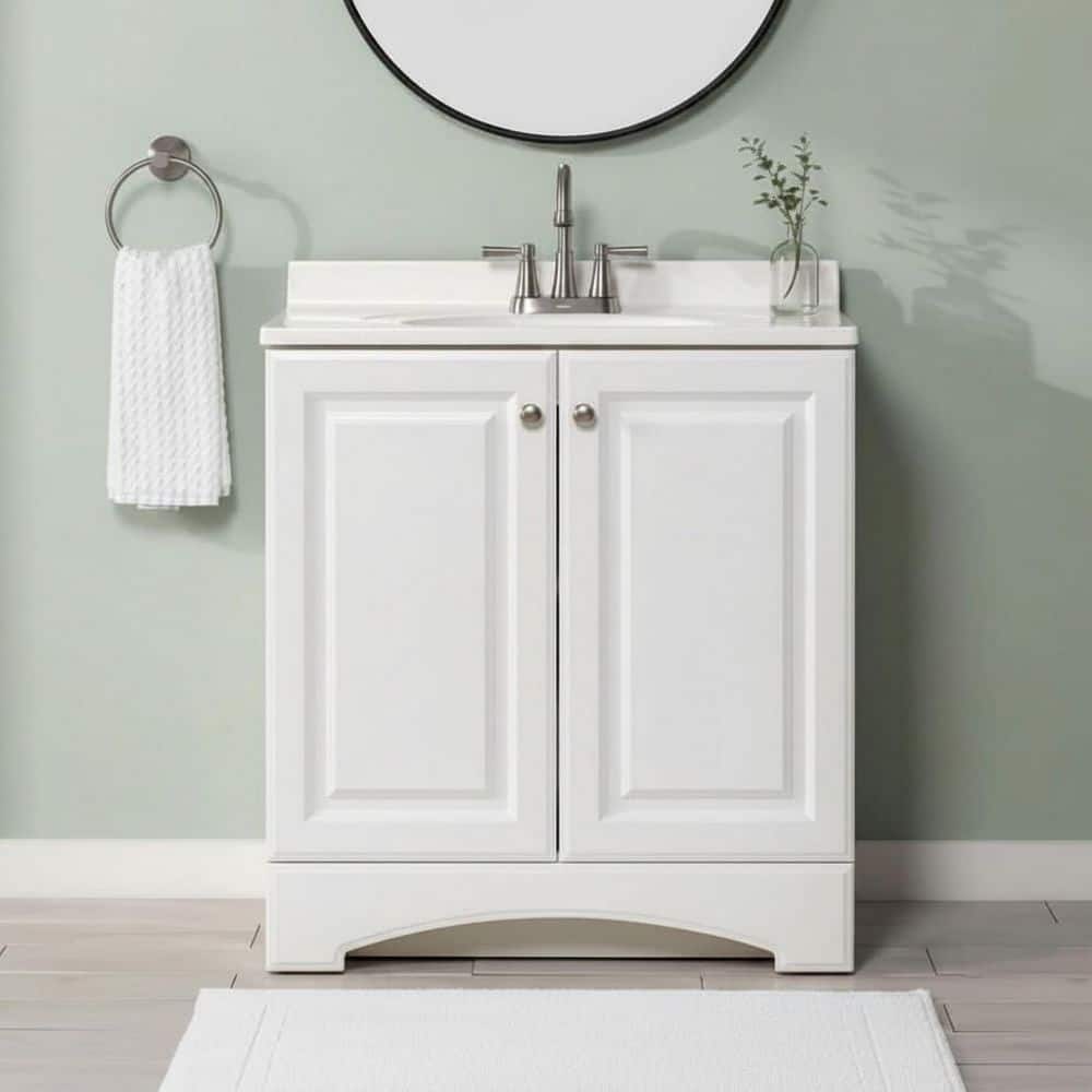 Glacier Bay 31 in. Single Sink White Freestanding Bath Vanity with White Cultured Marble Top (Assembled) (2)