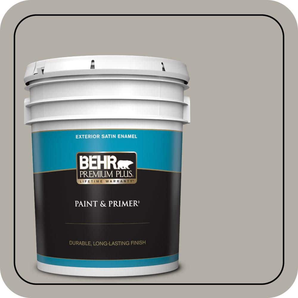 BEHR PREMIUM PLUS 5 gal. #T17-09 Laid Back Gray Satin Enamel Exterior Paint & Primer