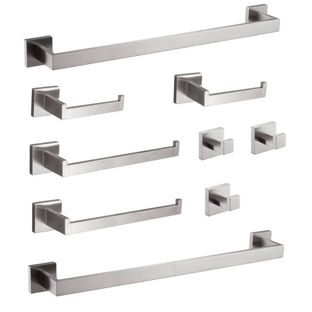 Adrinfly 9-Piece Bath Hardware Set with Mounting Hardware in Brushed Nickel (1)