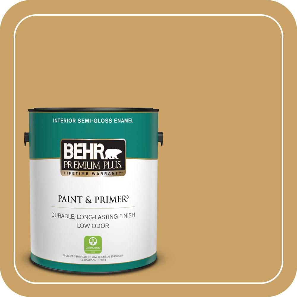 BEHR PREMIUM PLUS 1 gal. #PPU6-17 Classic Gold Semi-Gloss Enamel Low Odor Interior Paint & Primer