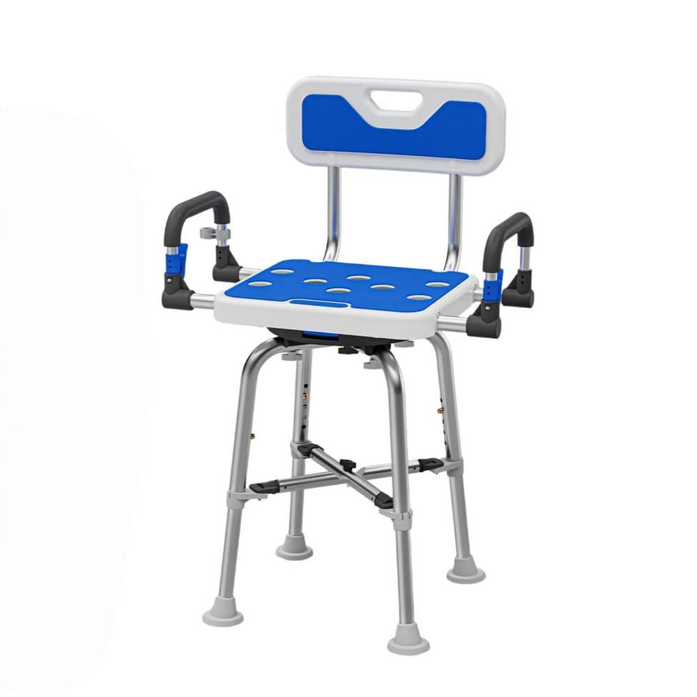 Numhew 15 in. W Adjustable Aluminum Shower Seat with Arms and Back in Blue for Seniors Disabled Bariatric Adults Shower Use (1)