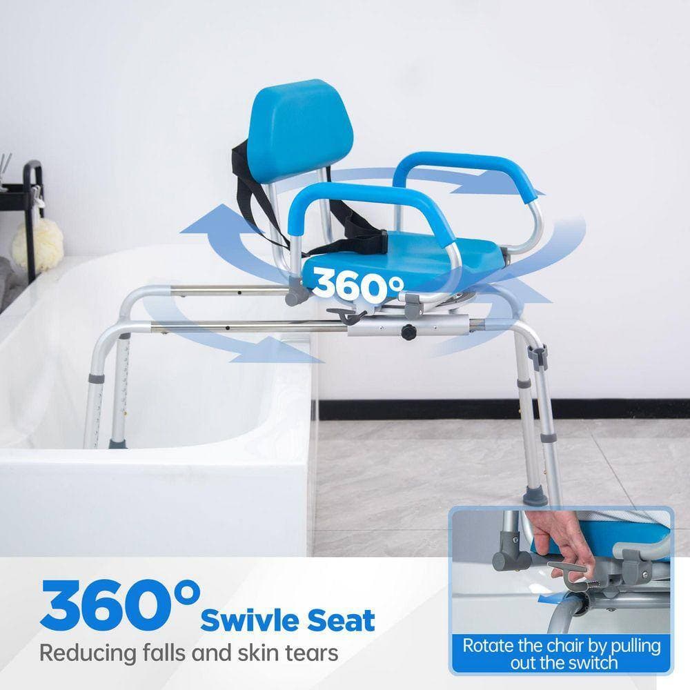 Lynzavix 19.7 in. W Freestanding Sliding Transfer Bench with Swivel Seat, Padded Seat and Backrest in Blue (3)
