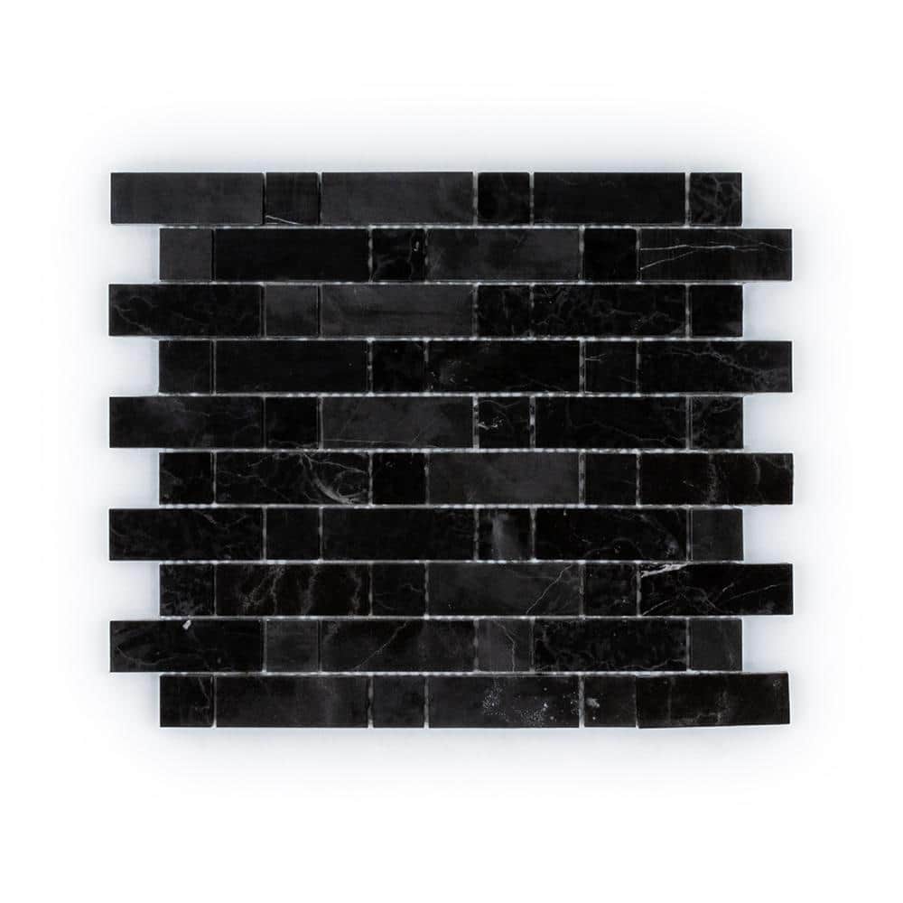 Jeffrey Court Bleeker Classic Black 10.5in. x 12 in. Subway Polished Marble Wall and Floor Mosaic Tile (0.875 sq. ft./Each) (1)
