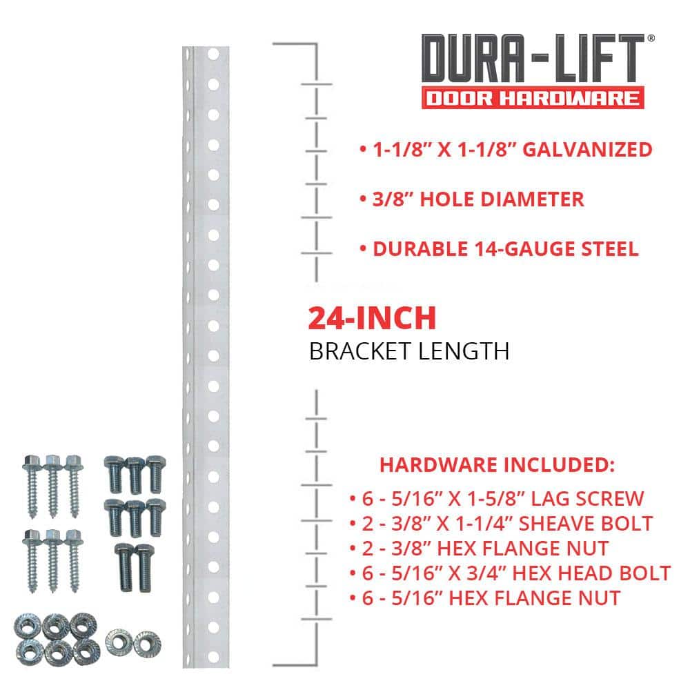 DURA-LIFT 1-1/8 in. x 24 in. Galvanized 14-Gauge Steel Punched Angle Iron Bracket and Mounting Hardware (4-Pack) (2)