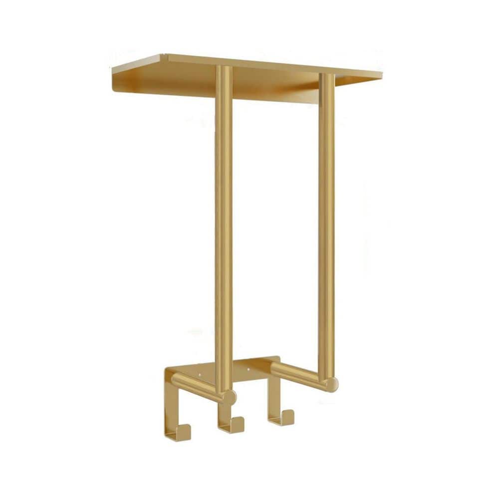 Anqtovp 1 Towel Holder Wall Mounted Metal in  Gold Bath Towel Rack with Shelf and 3 Hooks for Small Bathroom (1)