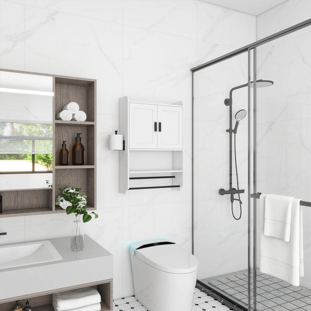 Cesicia 21.7 in. W x 7.5 in. D x 32.5 in. H Bathroom Storage Wall Cabinet in White with Doors and Adjustable Shelf (2)