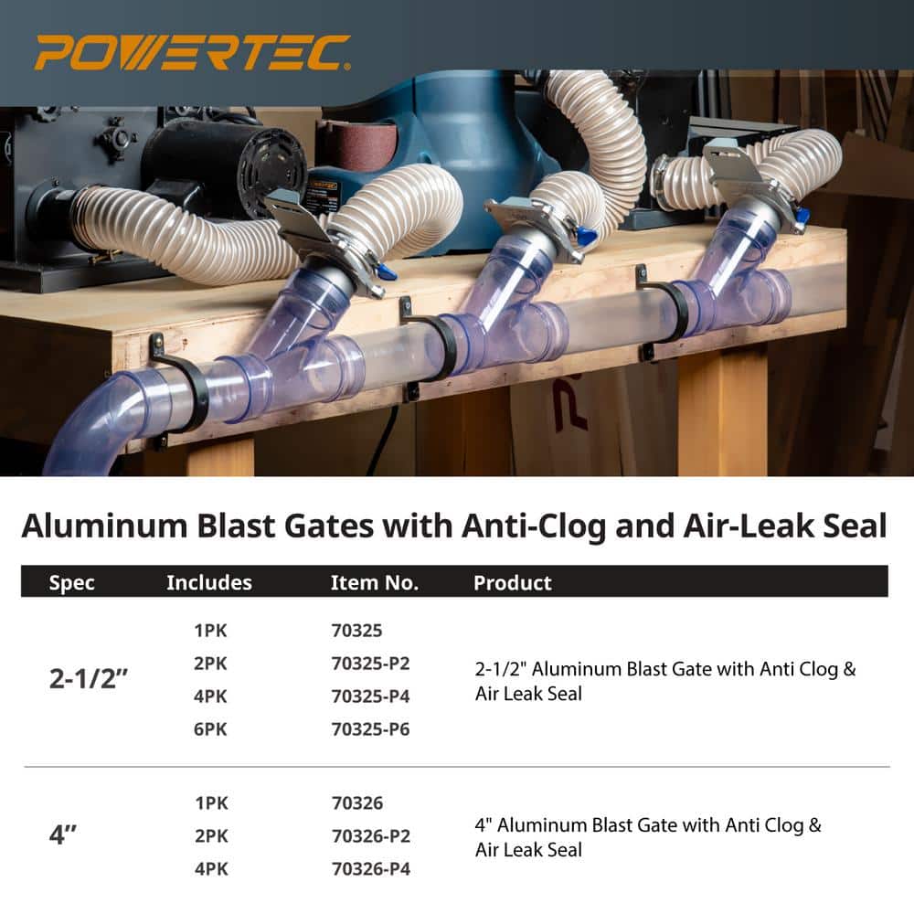 ‎POWERTEC 4 in. Blast Gate for Dust Collector/ Vacuum Fittings for Dust Collection Systems (6-Pack) (3)