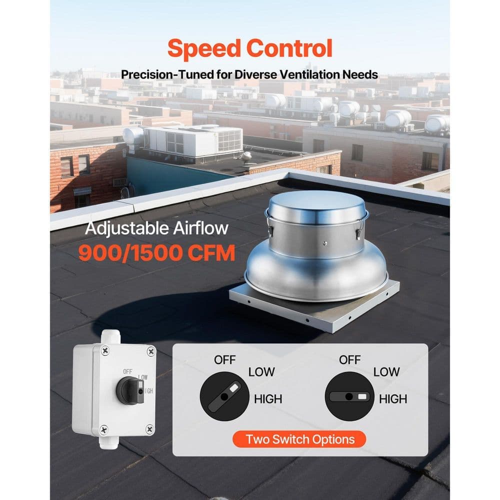 SKYSHALO 900/1500 CFM Roof Exhaust Fan Adjustable Airflow, High-Power Motor, 21 in. Base, Durable Aluminum Alloy Vent Fan, Silver (3)