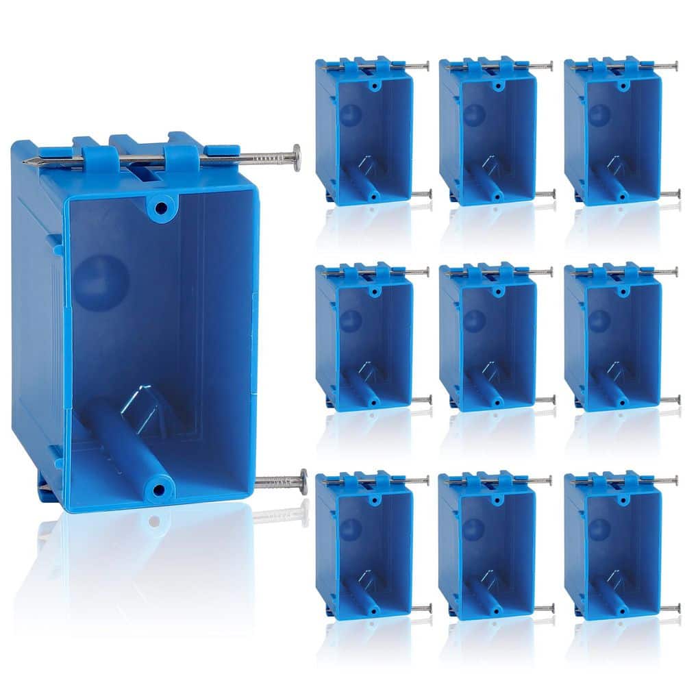 Helhom 10 Pack Single Gang Electrical Box, 18 cu. in. Blue Pvc Work Nail Outlet Box, Switch and Outlet Junction Box (1)