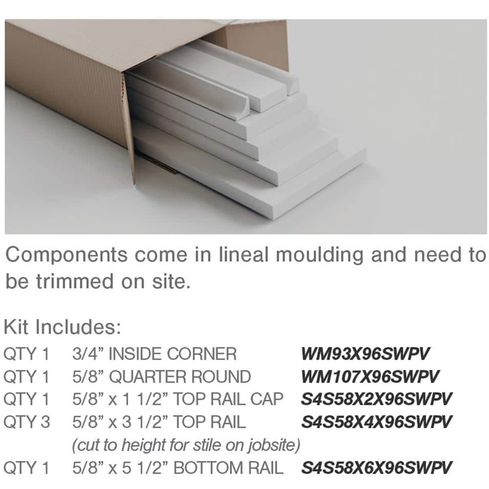 Ekena Millwork 5/8 in. X 96 in. X 56 in. Expanded Cellular PVC Deluxe Shaker Wainscoting Moulding Kit (for heights up to 56"H) (2)