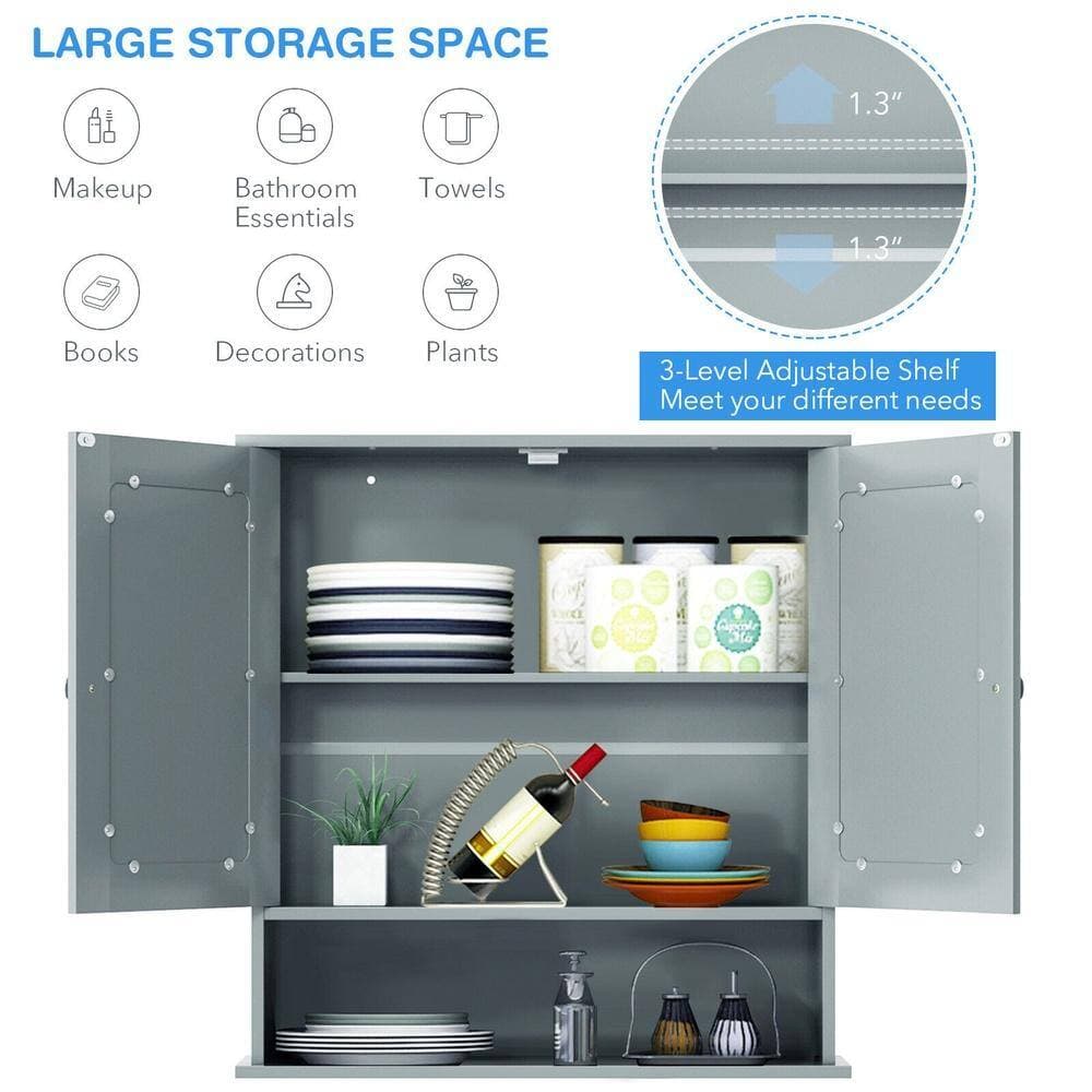 HONGGE Wall-Mounted Double Mirror Medicine Cabinet with 3-Position Shelf and Display Ledge (2)