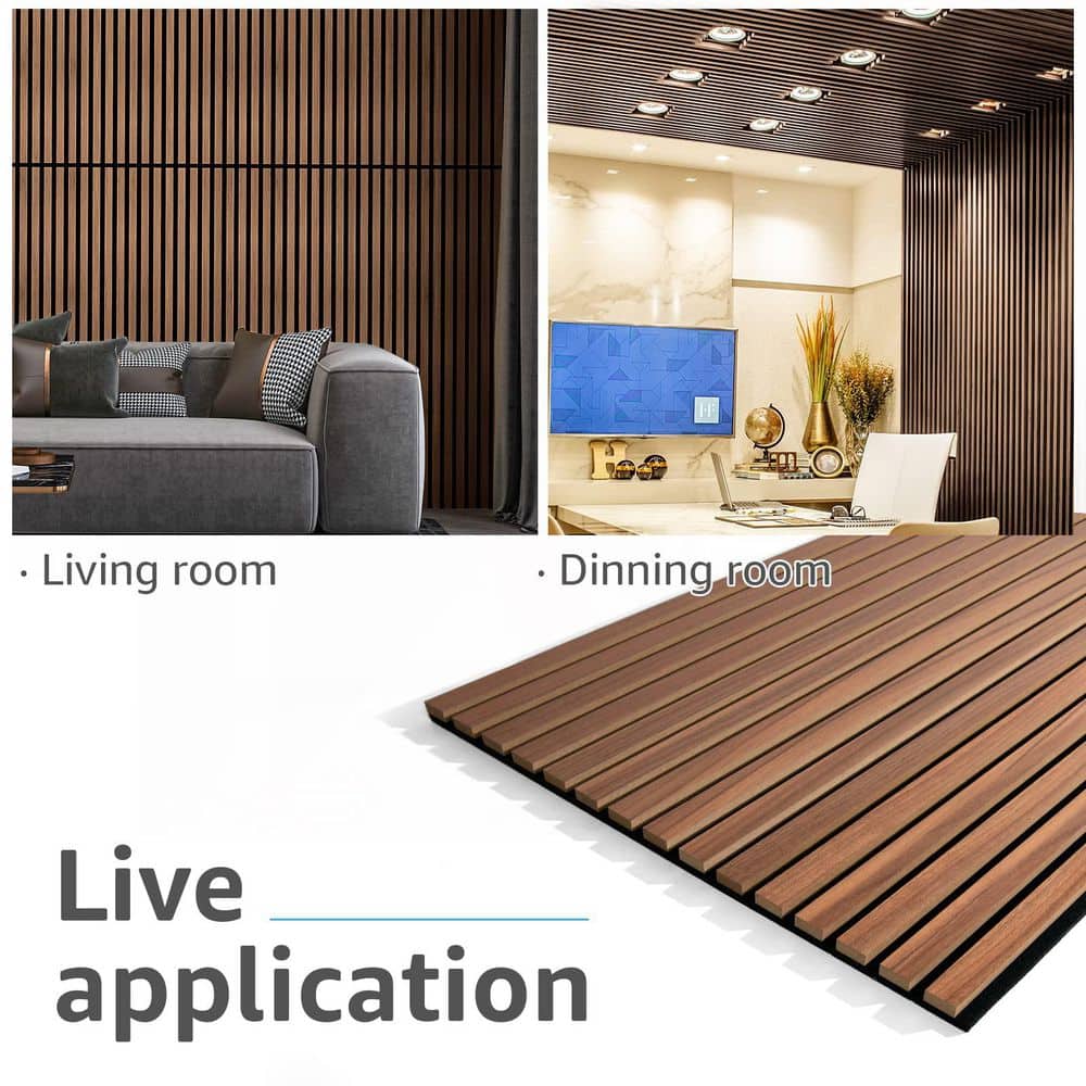 Afoxsos Walnut Wood Slat Acoustic Panels for Wall and Ceiling - 3D Fluted Sound Absorbing Panel (3)