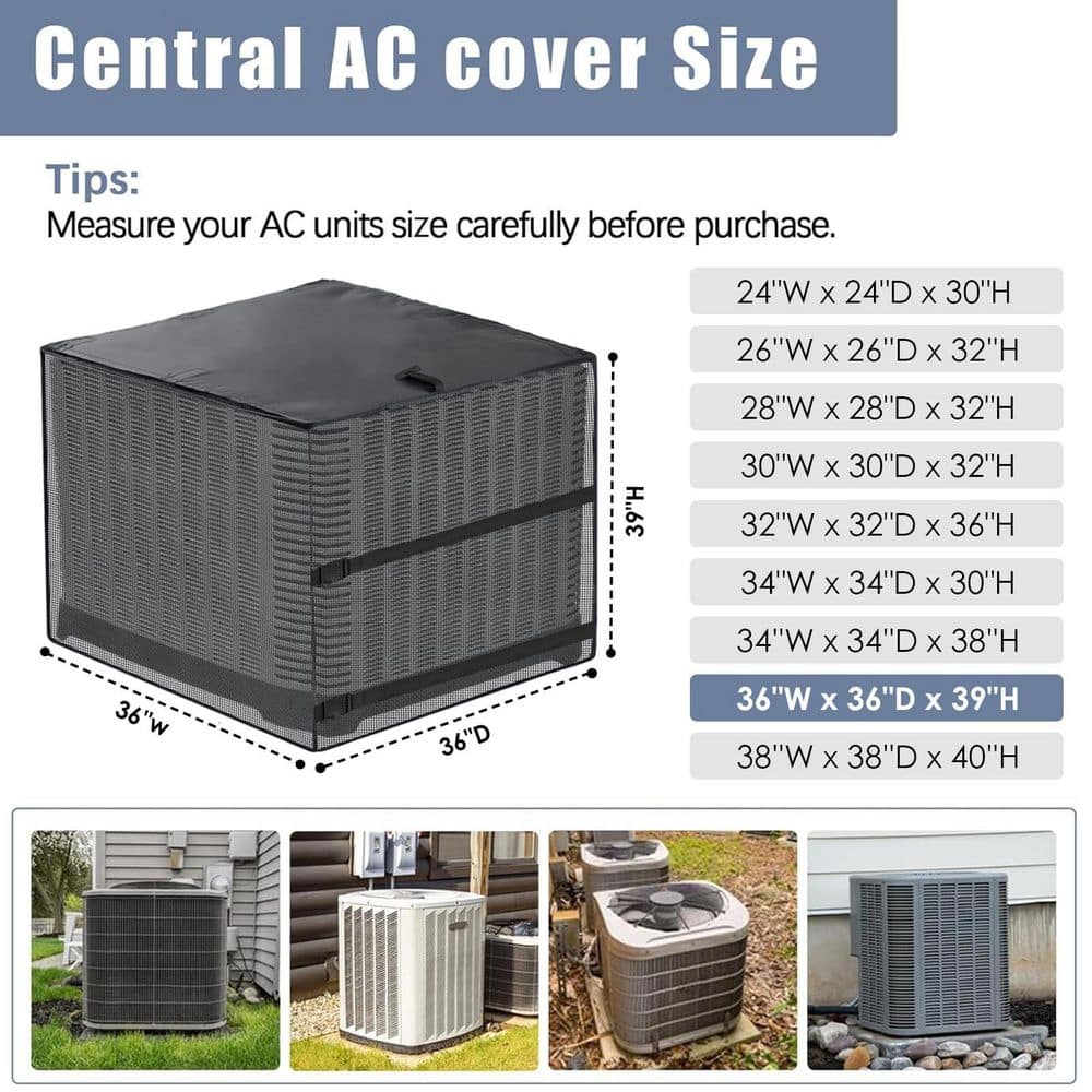 Numhew 1-Pack Black 600D Oxford Fabric Waterproof Mesh AC Unit Cover, All Season UV, Rain and Snow Outdoor Protection (2)