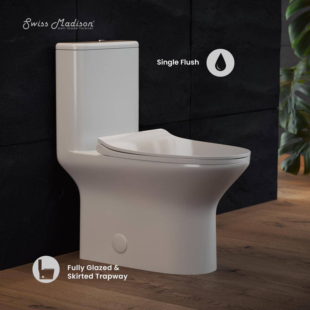 Swiss Madison Cascade 1-piece 0.8/ 1.28 GPF Dual Flush Toilet in, Seat Included (2)