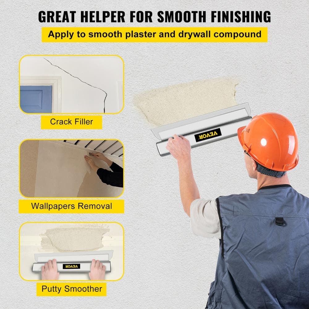 VEVOR Drywall Skimming Blade 24 In. Smoothing Knife European Stainless Steel Construction Knife Aluminum Blade Profile (2)