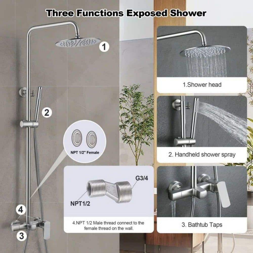 Tomfaucet 3-Spray Tub and Shower Faucet with 1.8 GPM Hand Shower and 360° Rotate Bathtub Spout in Brushed Nickel (Valve Included) (3)