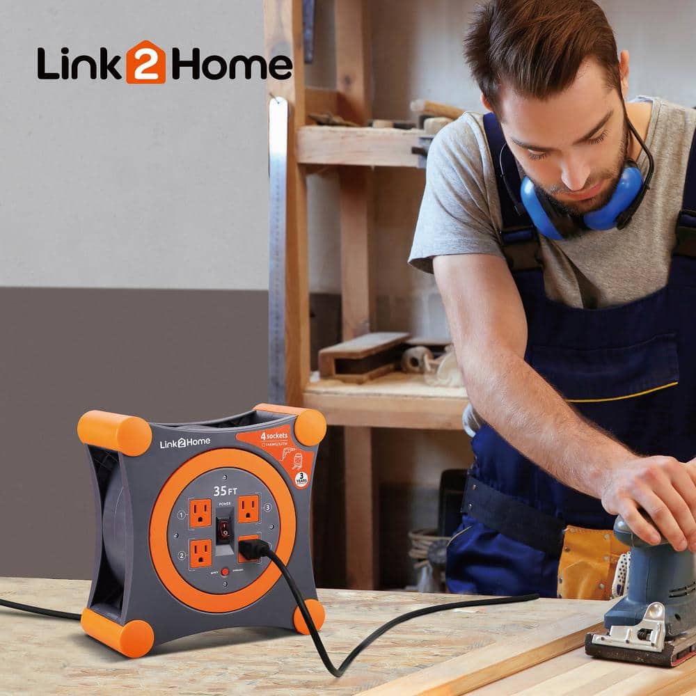 Link2Home 35 ft. 14/3 Extension Cord Storage Reel with 4 Grounded Outlets and Overload Protection (3)