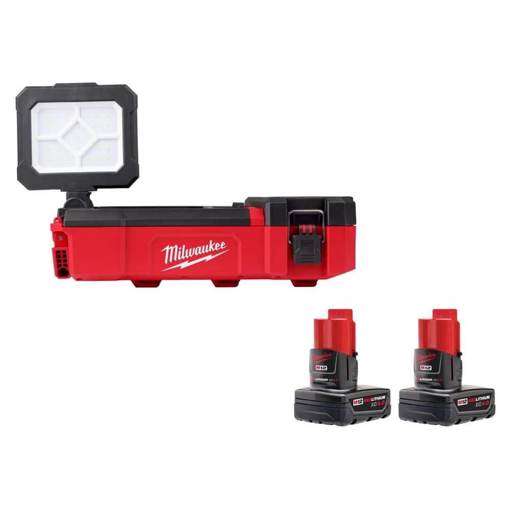 Milwaukee M12 12-Volt Lithium-Ion Cordless PACKOUT Flood Light w/USB Charging & 4. 0Ah (2-Pack) (1)