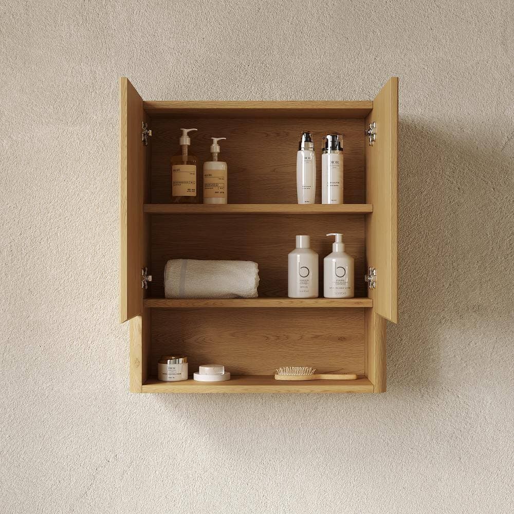 Staykiwi 25.98 in. W x 7.87 in. D x 29.53 in. H Wall-Mounted Bathroom Cabinet in Golden Oak with Doors and Open shelf (3)