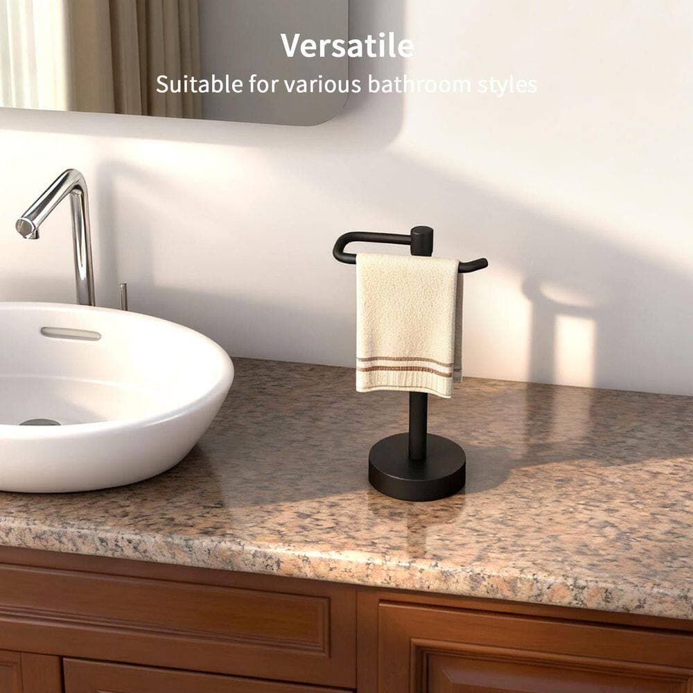 Anqtovp Hand Towel Holder Stand Bath Accessory in Matte Black Freestanding Towel Bar for Bathroom Kitchen Countertop Single (3)