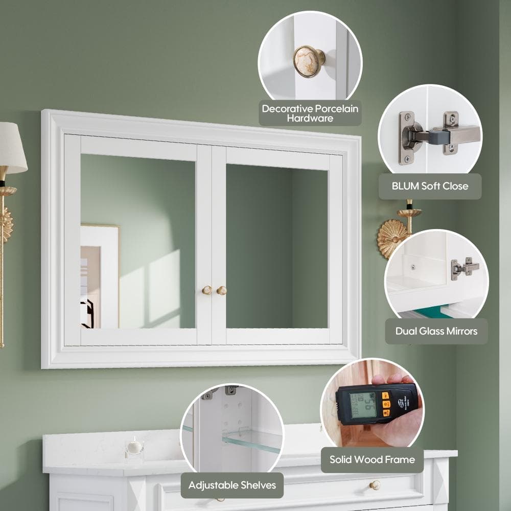 Eoviamne 48 in. W x 32 in. H Rectangular Rubber Wood Recessed Medicine Cabinet with Mirror, 2 Soft-Close Door, Fully-Assembled (2)