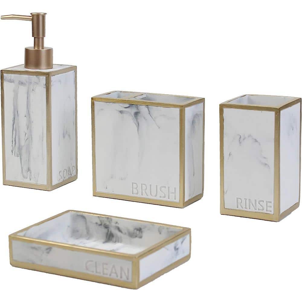 Dyiom Bathroom Accessories Set 4-Pieces Resin Gift Set Apartment Necessities White Gold (1)