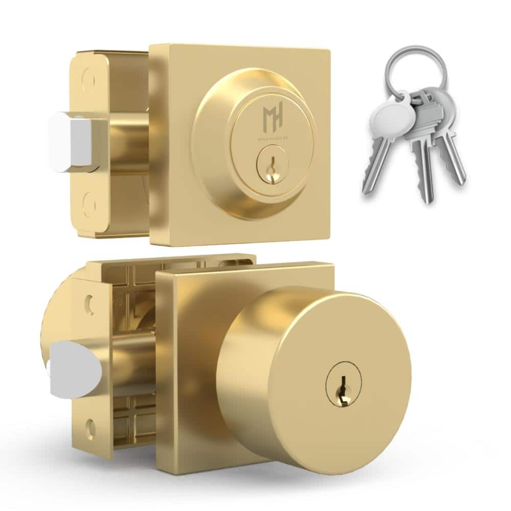 Mega Handles SUANA Entrance Combo Door Knob & Deadbolt Lock, Satin Brass (1)