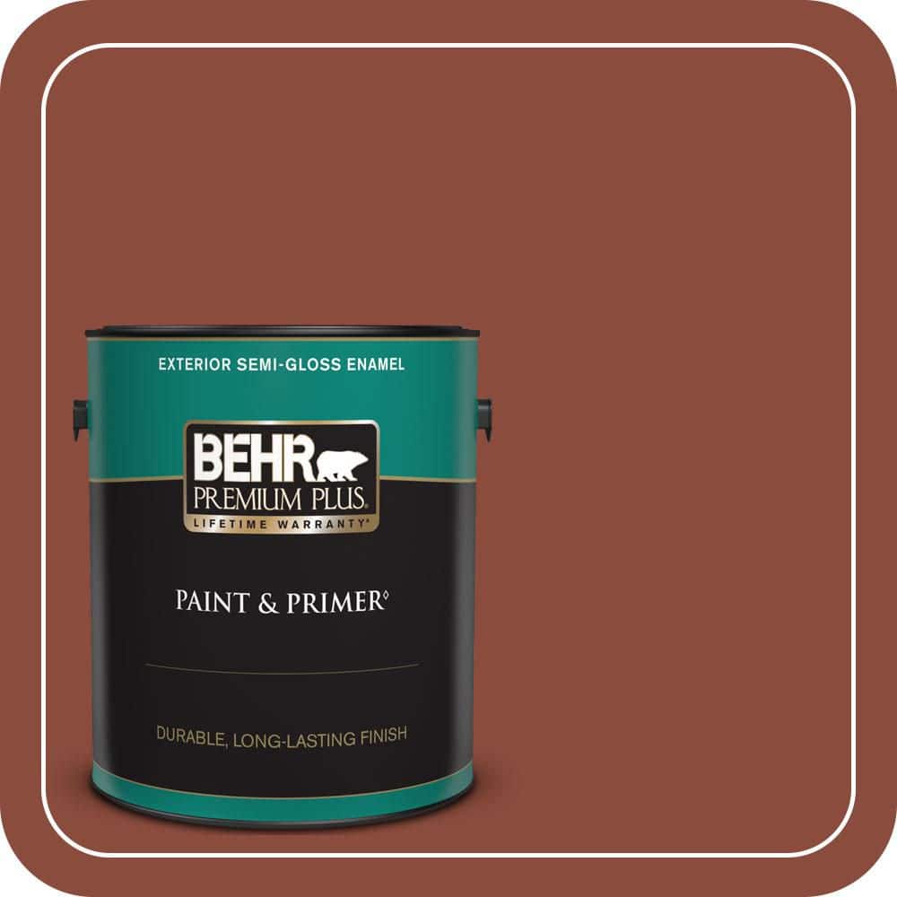 BEHR PREMIUM PLUS 1 gal. #QE-14 Spiced Red Semi-Gloss Enamel Exterior Paint & Primer