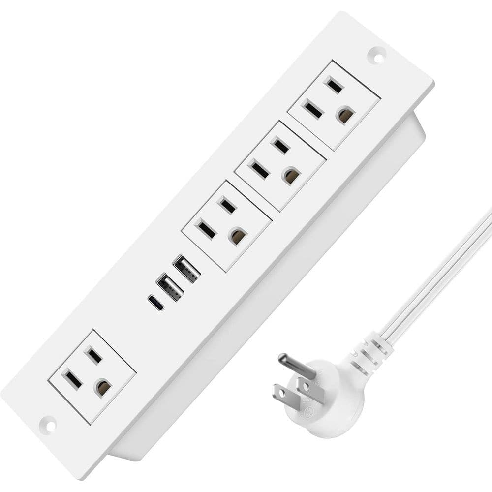 OBJLGEV 6 ft. Cord 4-Outlet 2 USB-A Ports 1 USB-C Port Surge Protector with Recessed Mounting and Fast Charging (1)