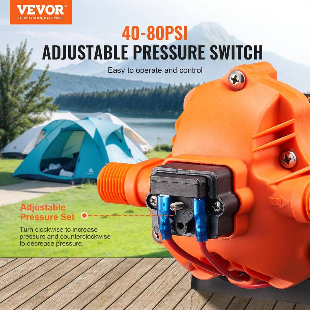 VEVOR 12V Diaphragm Pump 3 GPM 3-Chamber Water Pump Automatic Pressure Switch 50 PSI 1/2 in. MNPT Port for RV Yacht Food Truck (3)