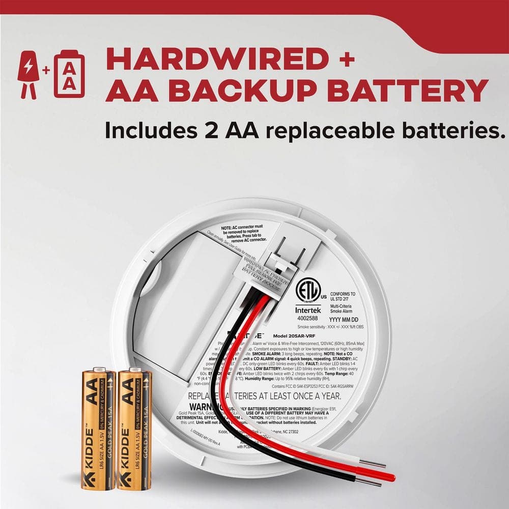 Kidde Hardwired Smoke Detector with AA Battery Backup, Wire-Free Interconnect, Voice Alerts, LED Status Light, 20SAR-VRF (3)