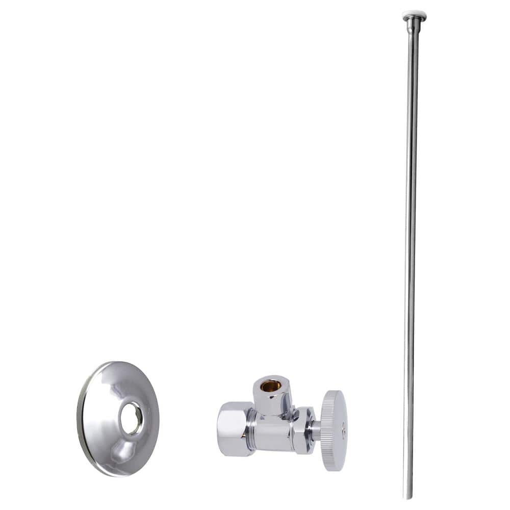 Westbrass 5/8 in. 3/8 in. OD Flat Head Toilet Supply Line Kit with Round Handle Angle Shut Off Valve (1)
