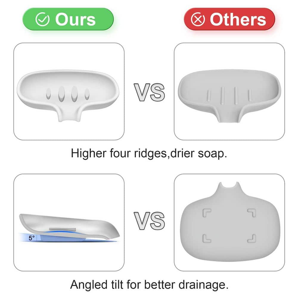 Unbranded Set of 2 White Silicone Soap Dish Waterfall Draining Bar Soap Holder Tray for Bathroom and Kitchen Sink (3)